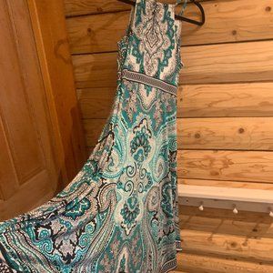 INC Turquoise Green Paisley Beaded Maxi Dress